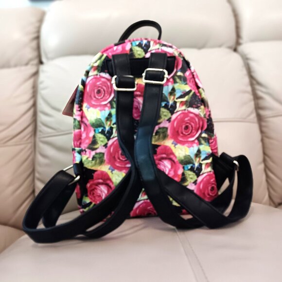 NEW 💥 JUICY COUTURE SMALL Black Backpack with Deep Pink Roses ~ Adorable!! - Picture 3 of 10